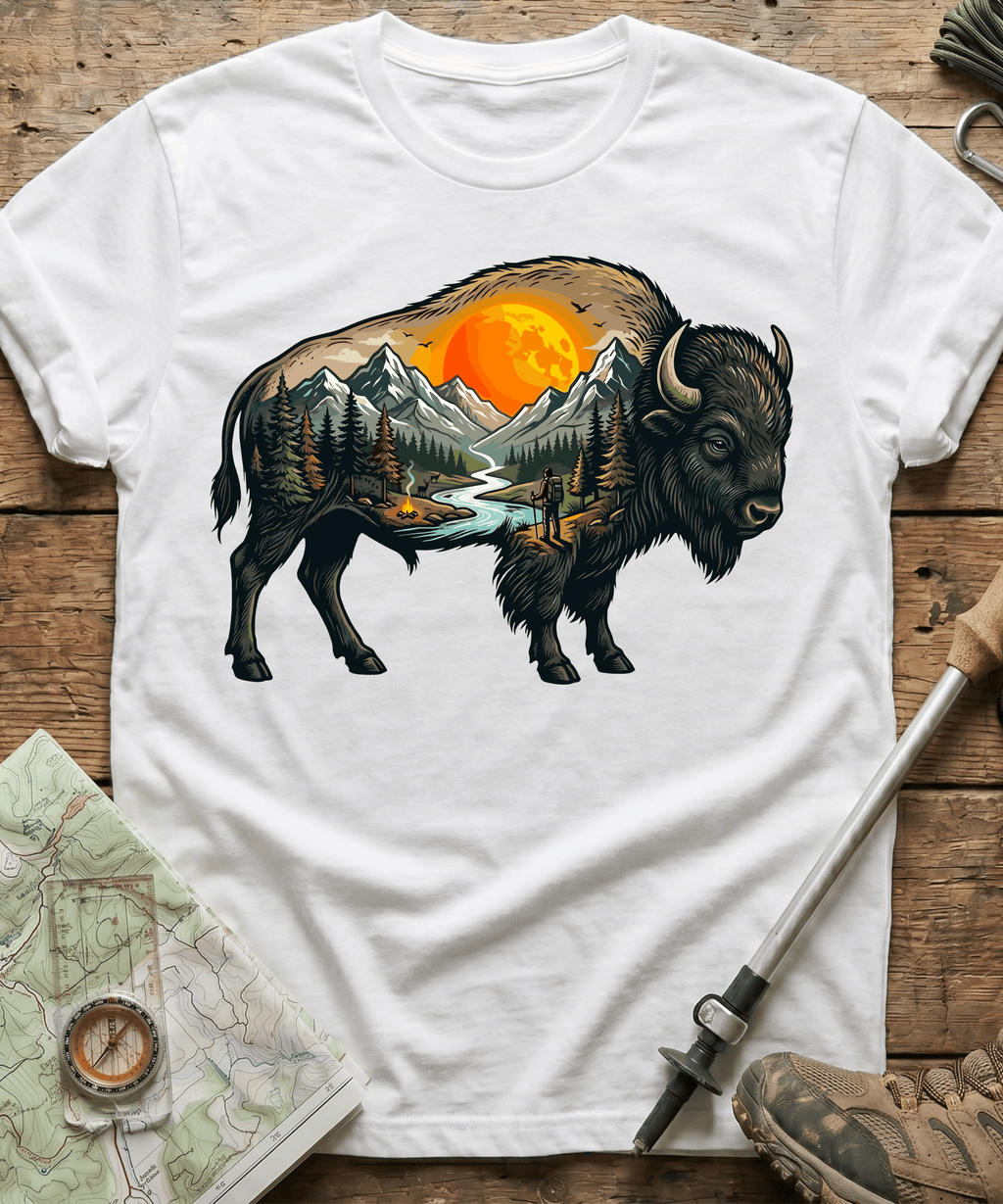 Mountain Hiker Bison Landscape T-Shirt