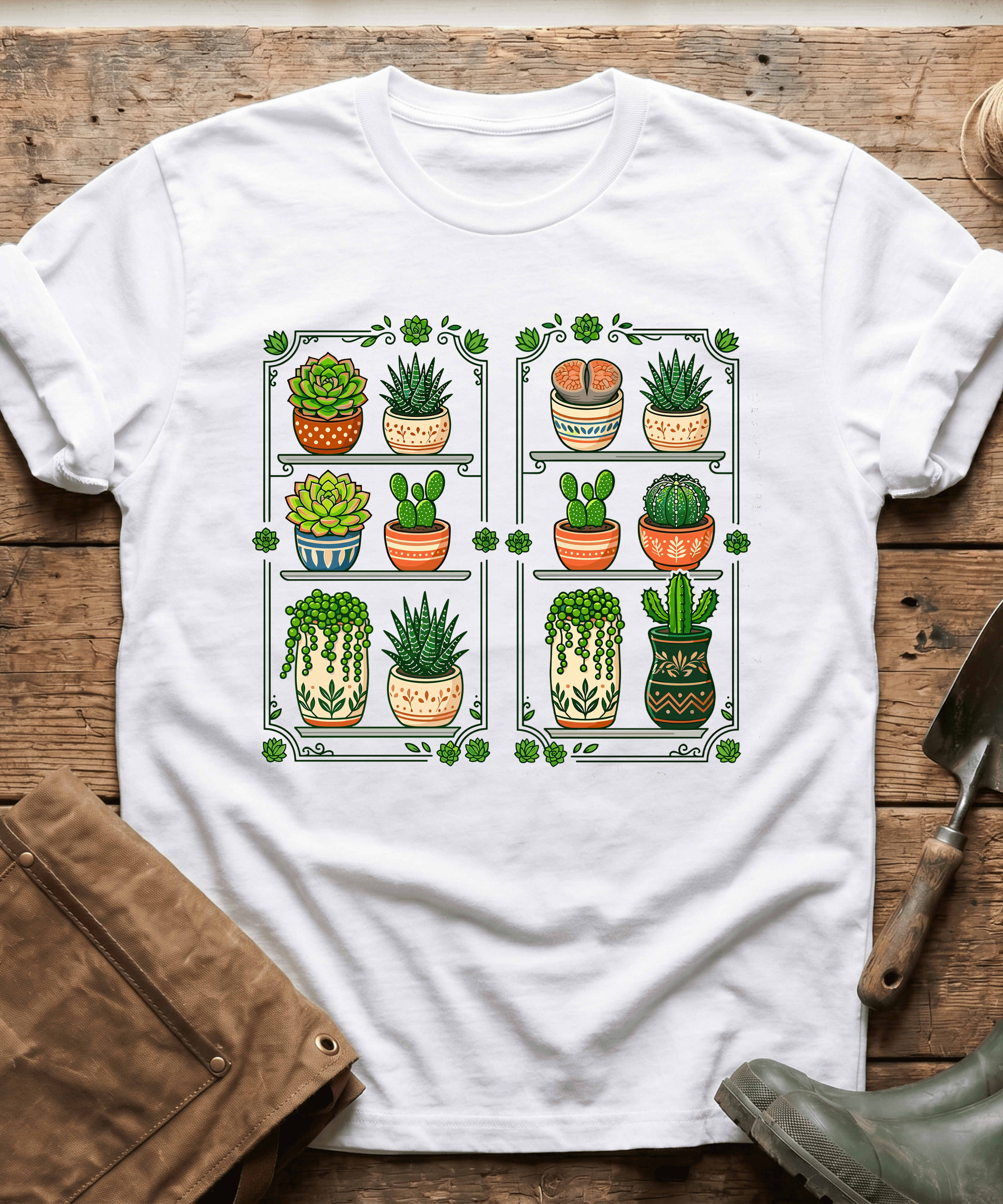 Botanical Houseplants Succulent Shelves T-Shirt