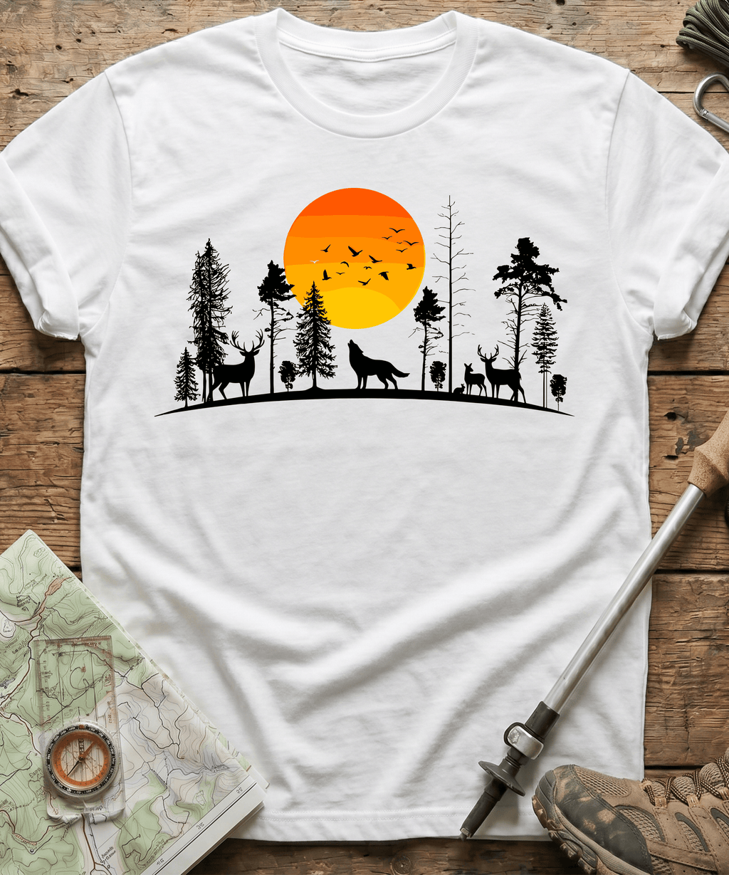 Minimalist Forest Birds Sunset T-Shirt