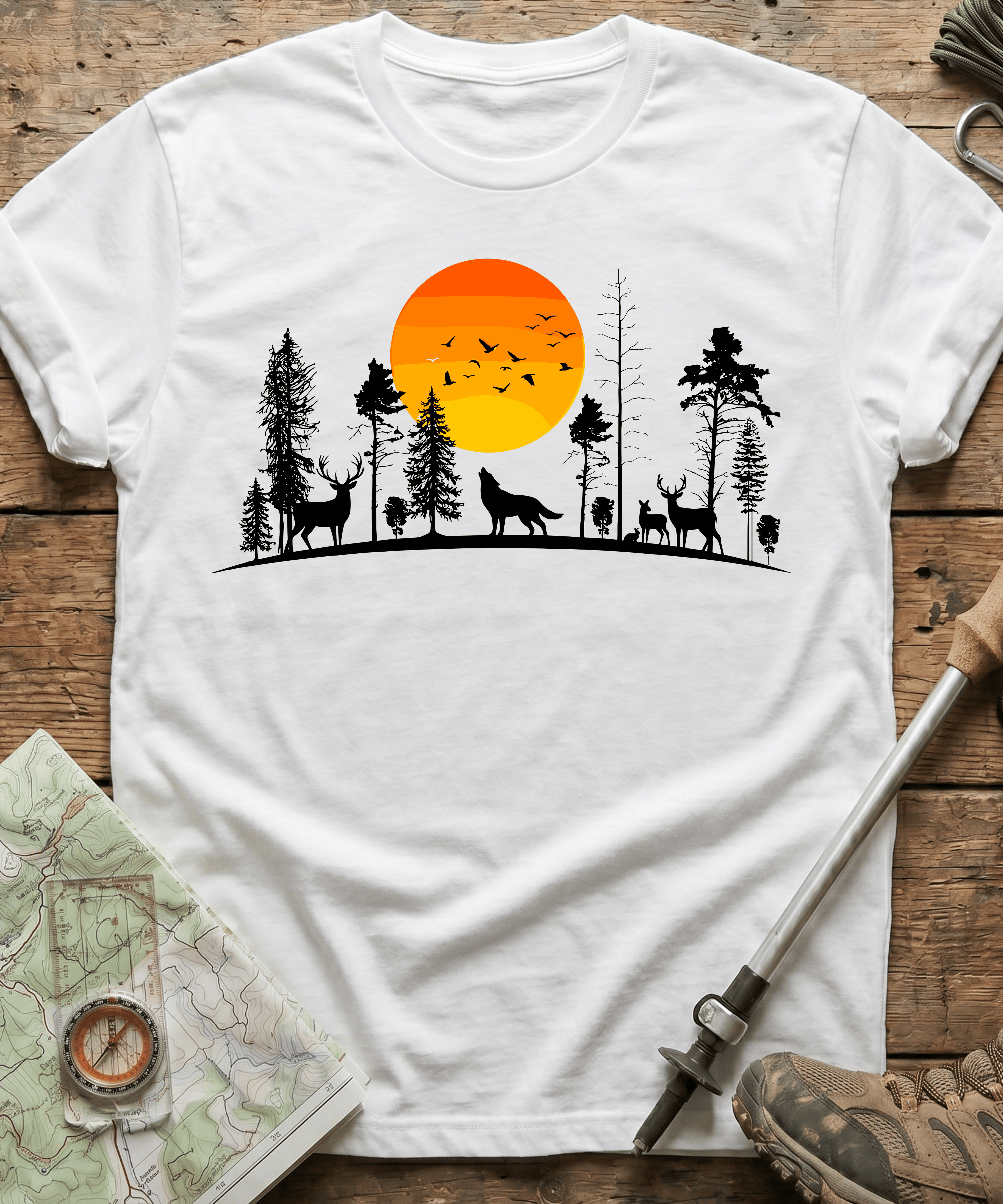 Minimalist Forest Birds Sunset T-Shirt