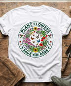 Botanical Plant Flowers Save The Bees Badge T-Shirt