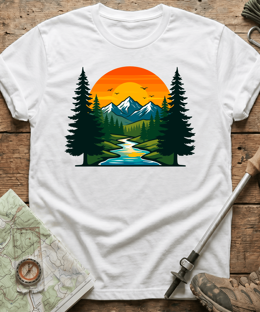 Serene Mountain River Sunset T-Shirt