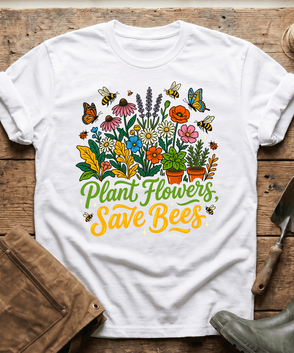 Plant Flowers Save The Bees Gardening T-Shirt