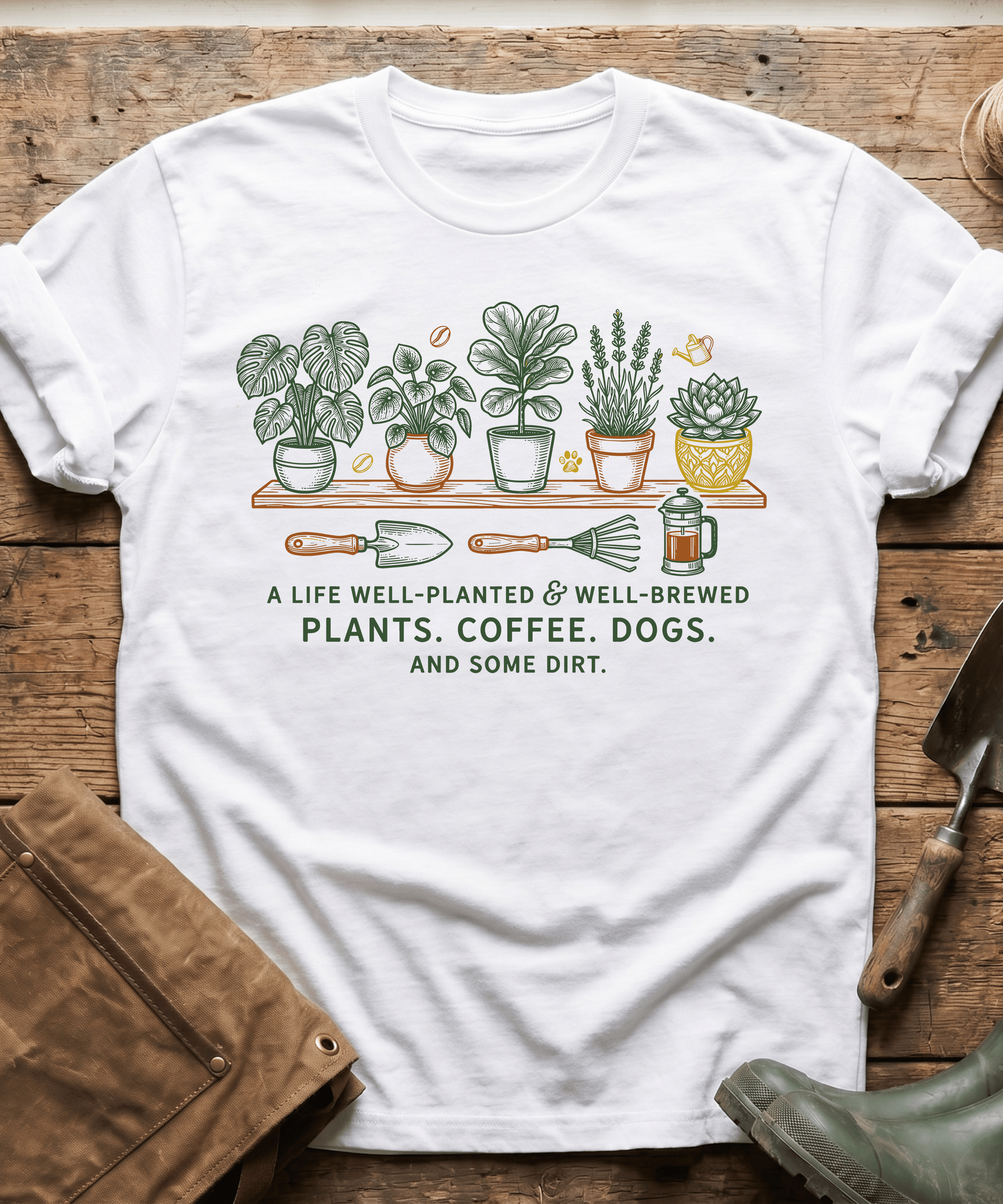 Well-Planted Well-Brewed Plants Coffee Dogs T-Shirt